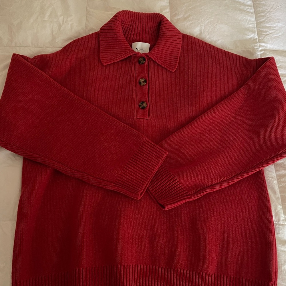 SOLD Reformation Brooklyn Red Knit Polo Sweater